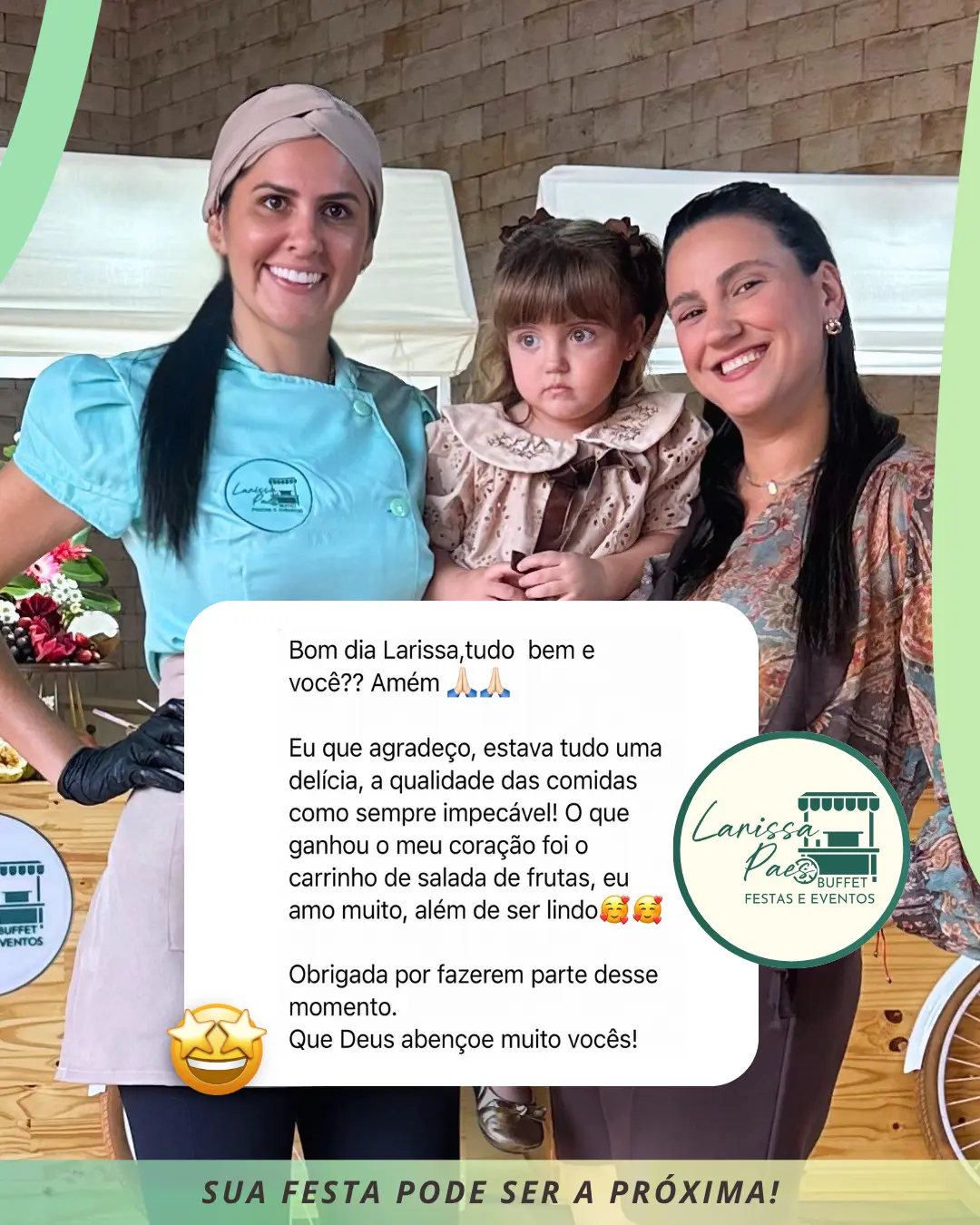 Depoimento de cliente sobre a qualidade das comidas
